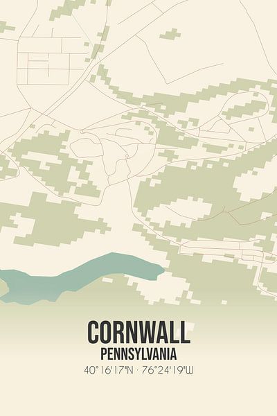 Alte Karte von Cornwall (Pennsylvania), USA. von Ortsdrucke