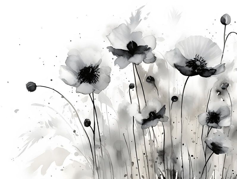 Coquelicots noirs et blancs par Moody Mindscape