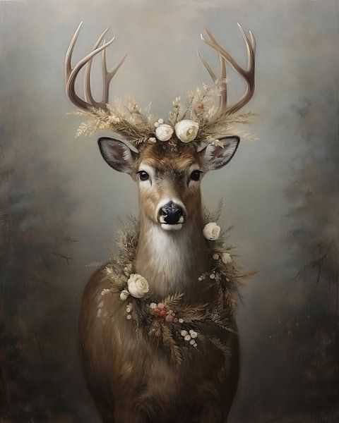 Winterwunderland, ein Reh im nebligen Wald von Carla Van Iersel