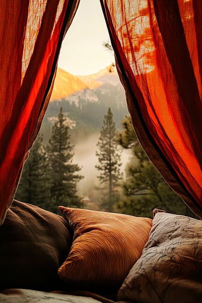 Blick aus dem Fenster ins Bergland von Poster Art Shop