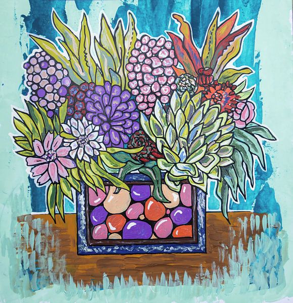 Carte florale par peinture acrylique. Succulentes par Ariadna de Raadt-Goldberg