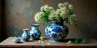 Tijdloze Elegantie: Delfts Blauwe Vazen met Bloemen