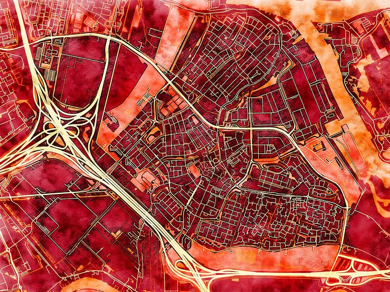 Carte de Ridderkerk avec le style 'Amber Autumn' par Maporia