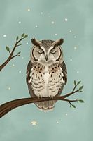 Owl on branch with stars illustration