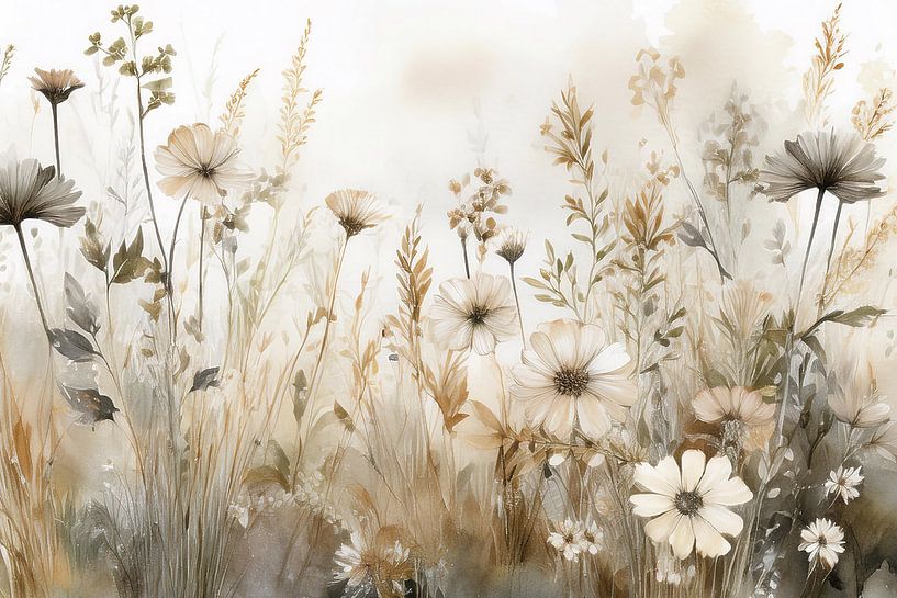 Vintage Feldblumen auf dem Feld Aquarell von Mandy haeck Schreve