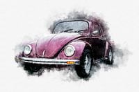 VW Volkswagen Beetle Classic 70s Side Aquarelle