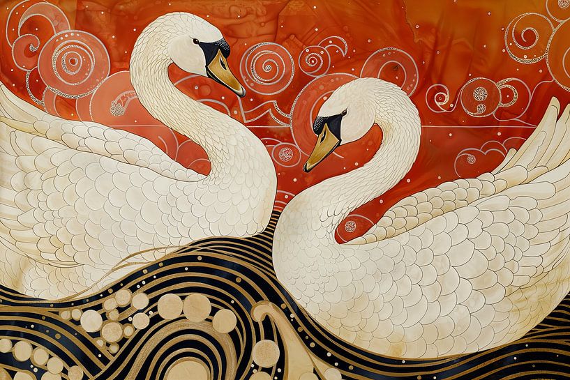 Swan pair in art deco style by Richards Fine Art