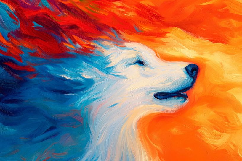 Flammendes Wolfsporträt in Farben von Poster Art Shop