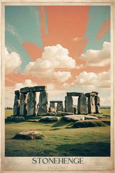Monolithes mystiques Affiche de voyage vintage de Stonehenge par Kamron Devron