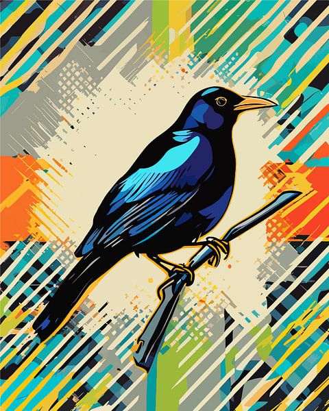 Dynamische Vögel - Amsel in der Pop-Art von SOTA ArtSign