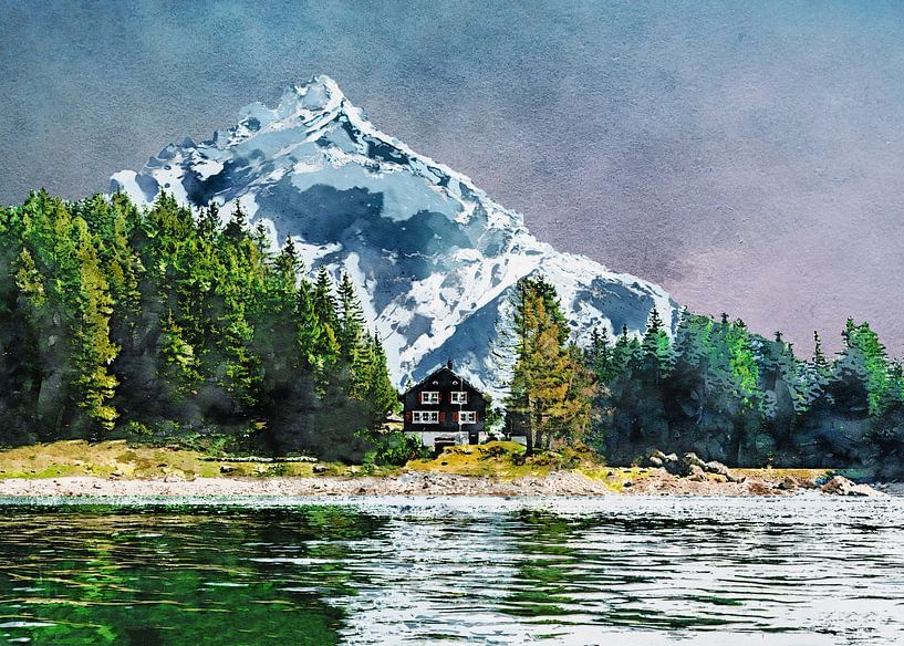 Arnisee, Gurtnellen Switzerland landscape painting #watercolor by JBJart Justyna Jaszke