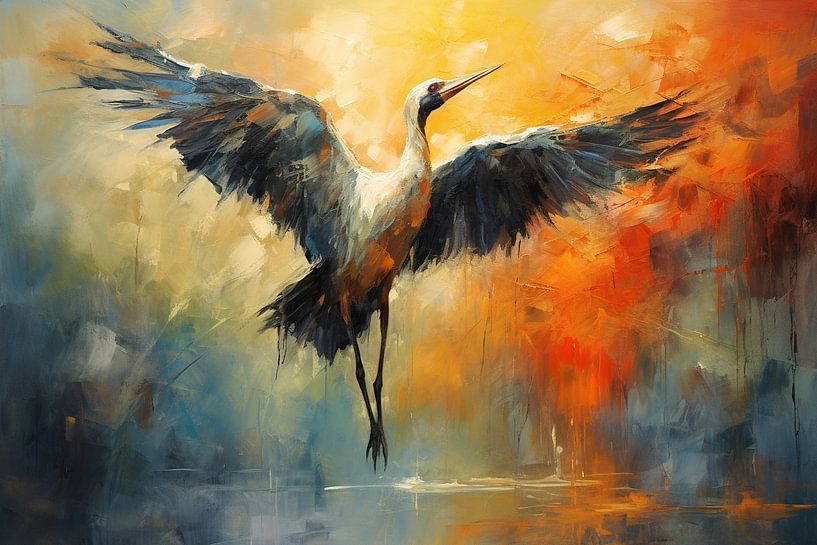 Fliegende Schönheit | Kranich-Malerei von Blickfänger Gemälde