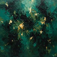 Abstract Impressionist Emerald Green and Gold Leaf Acrylic Painting on Canvas