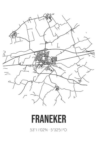 Franeker (Fryslan) | Carte | Noir et blanc par Affiches de lieux