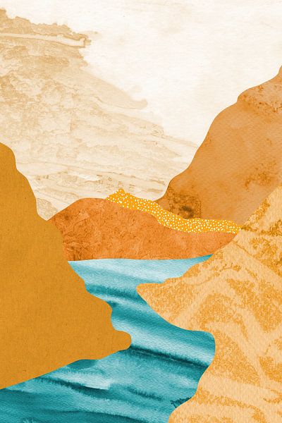 Collage: abstrakte Landschaft in frischen Farben. Boho-Stil. von Studio Allee