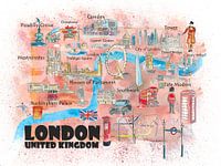London UK Illustrated travel poster Favourite map Tourist highlights