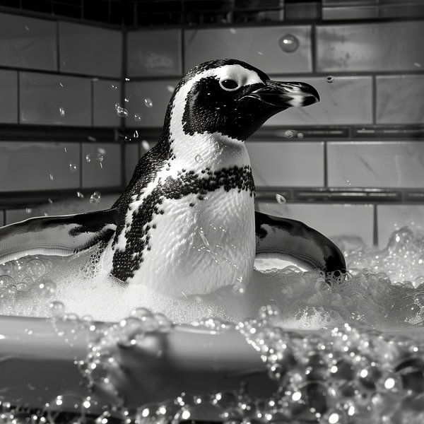 Fröhlicher Pinguin in der Badewanne - Ein bezauberndes Badezimmerbild für Ihr WC von Poster Art Shop