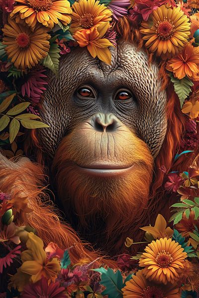 Schimpanse mit Sonnenblumen von haroulita