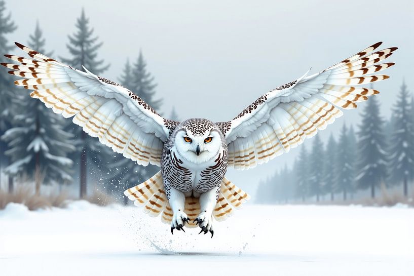 Harfang des neiges prenant son envol depuis le sol enneigé par Markus Gann