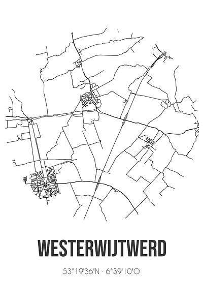 Westerwijtwerd (Groningen) | Carte | Noir et blanc par Affiches de lieux