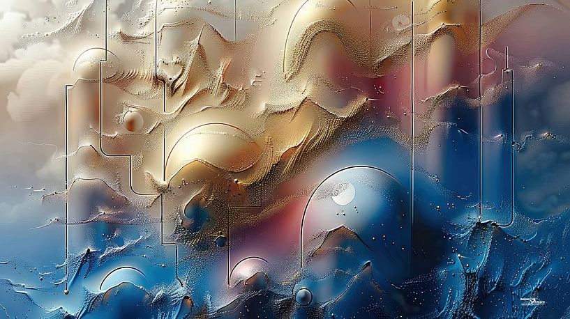 magische Formen in blau-gold-silber-rosa von Gelissen Artworks