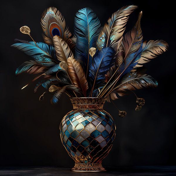Still life vase with exotic feathers (2) by Rene Ladenius Digital Art