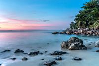 Sunset over tropical beach Seychelles