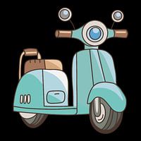 Cute, light blue cartoon scooter with brown accents and classic style.
