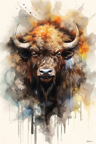 Abstrakte bunte Aquarelle von Tieren. von Gelissen Artworks