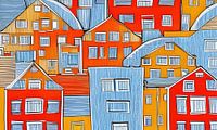 Red orange blue houses