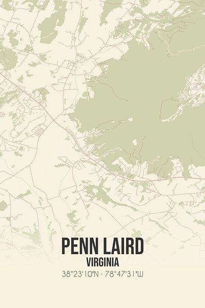 Carte ancienne de Penn Laird (Virginie), USA. par Affiches de lieux