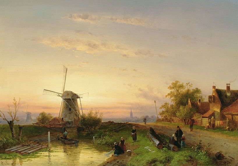 Charles-Henri-Joseph Leickert,Windmühle bei Sonnenuntergang von finemasterpiece