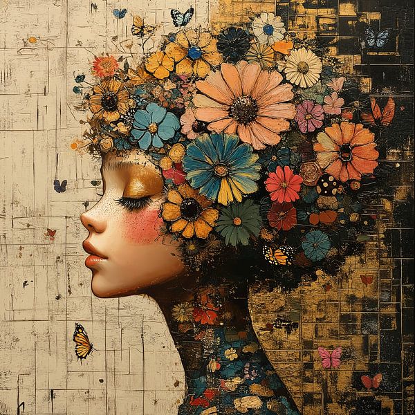 Bloemen Vrouw | Vrouwen Profiel van Blikvanger Schilderijen