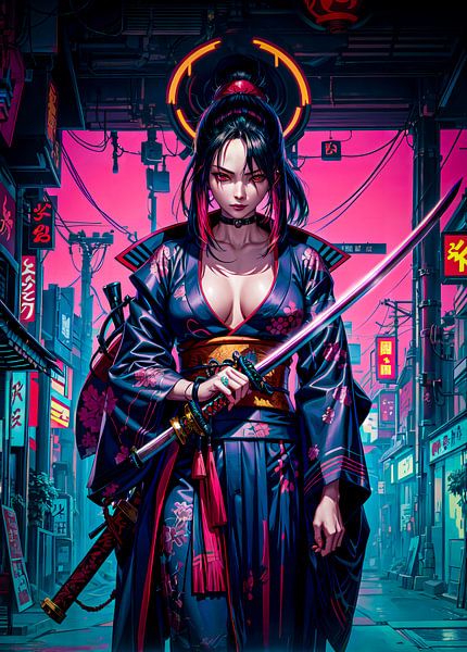 Samurai Girl Anime Japan Cyberpunk Style by Ruzerin