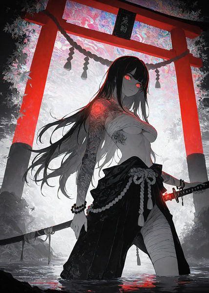 Anime Samurai Ronin Girl Torii Gate by Ruzerin