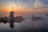 Dutch windmills in the fog at Zaanse Schans