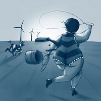 Dicke Frau auf Kuhjagd