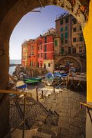 Riomaggiore from under an arch. Cinque Terre