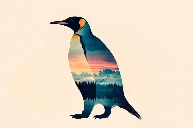 Pinguin mit Landschaft von Poster Art Shop