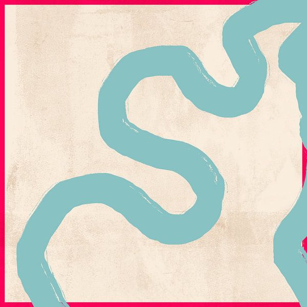 Formes organiques bleu clair sur fond blanc et rose néon. Art abstrait coloré. par Dina Dankers