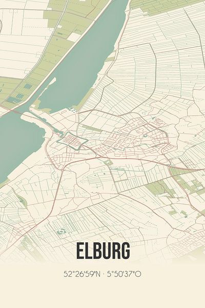 Vieille carte d'Elburg (Gueldre) par Affiches de lieux