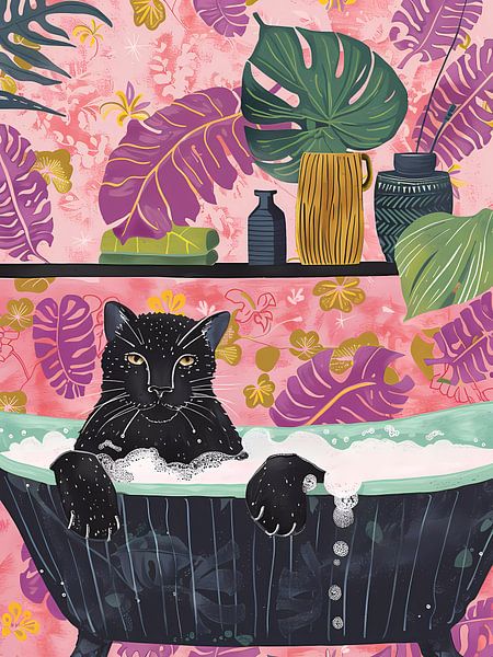 Schwarzer Panther beim Baden von haroulita