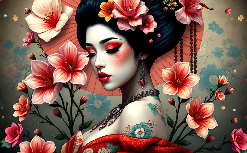 Geisha orientalische Frau mit Blumen von Egon Zitter