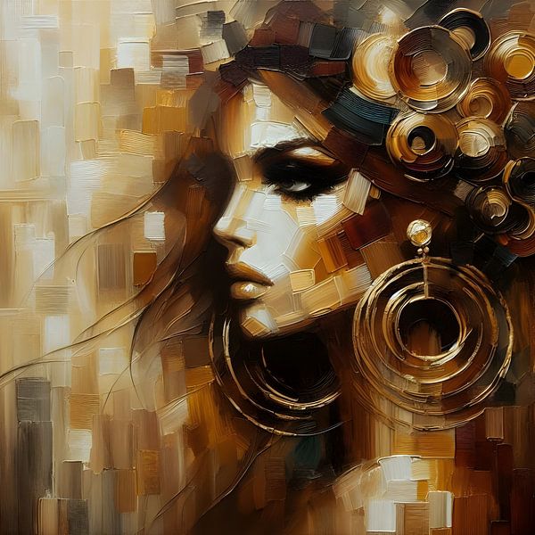 femme avec de grandes boucles d'oreilles par FoXo Art