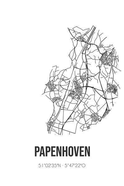 Papenhoven (Limburg) | Map | Black and white by Prints of Place