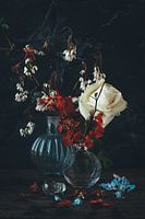 Stilleven met roos en bloesem in oude meesters stijl