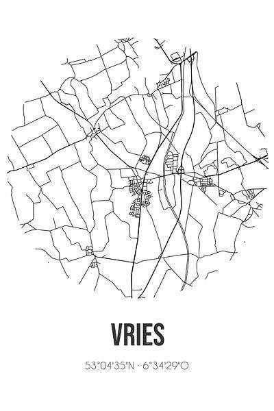 Vries (Drenthe) | Carte | Noir et blanc par Affiches de lieux