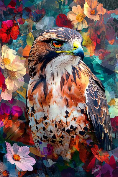 Habicht zwischen bunten Blumen von Imperial Art House