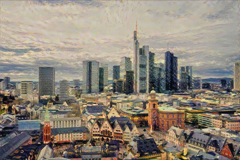 Impressionistic artwork Frankfurt: skyline &amp; timbered houses Frankfurt am Main by Slimme Kunst.nl