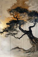 Japandi - Scherenschnitt Baum goldene Sonne 2